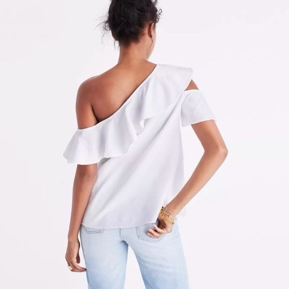 MADEWELL - One-shoulder Ruffle Top Blouse White, Size 0 - Picture 4 of 10